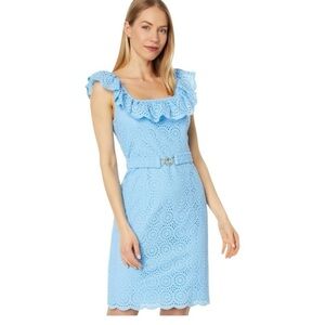 Lilly Pulitzer Ryann Eyelet Shift Dress Sleeveless Sundress with Flutter Sleeves